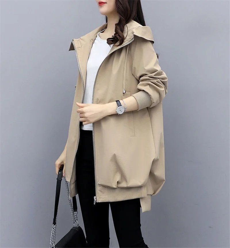 Wongn New Autumn Women's Jacket Long Sleeve Casual Windbreaker Female Hooded Overcoat Loose Basic Coats Lady Outwear