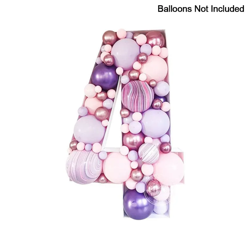 100/73cm Large Number Balloon Filling Box Frame Stand Kids Adult Birthday Party Anniversary Baby Shower DIY Decoration Wedding