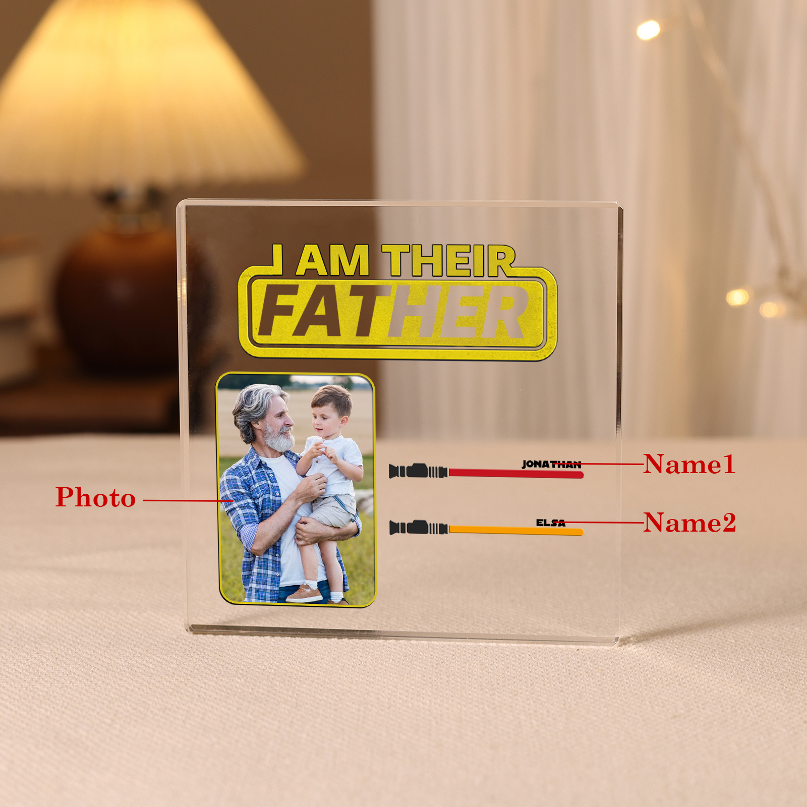 2 Names - Personalised Photo & Name Acrylic Square Keepsake Rectangle Plaque "I Am Their Father" Gifts for Dad-Jessemade AU