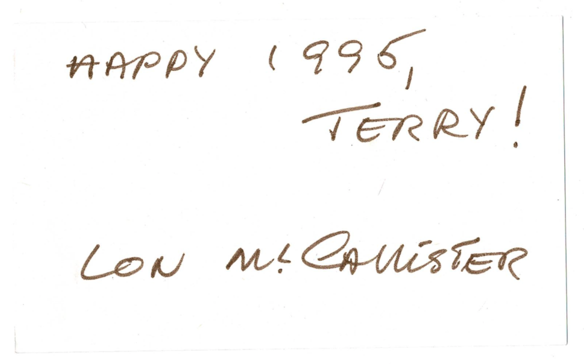 Lon McCallister signed autographed index card! RARE! AMCo Authenticated! 11548