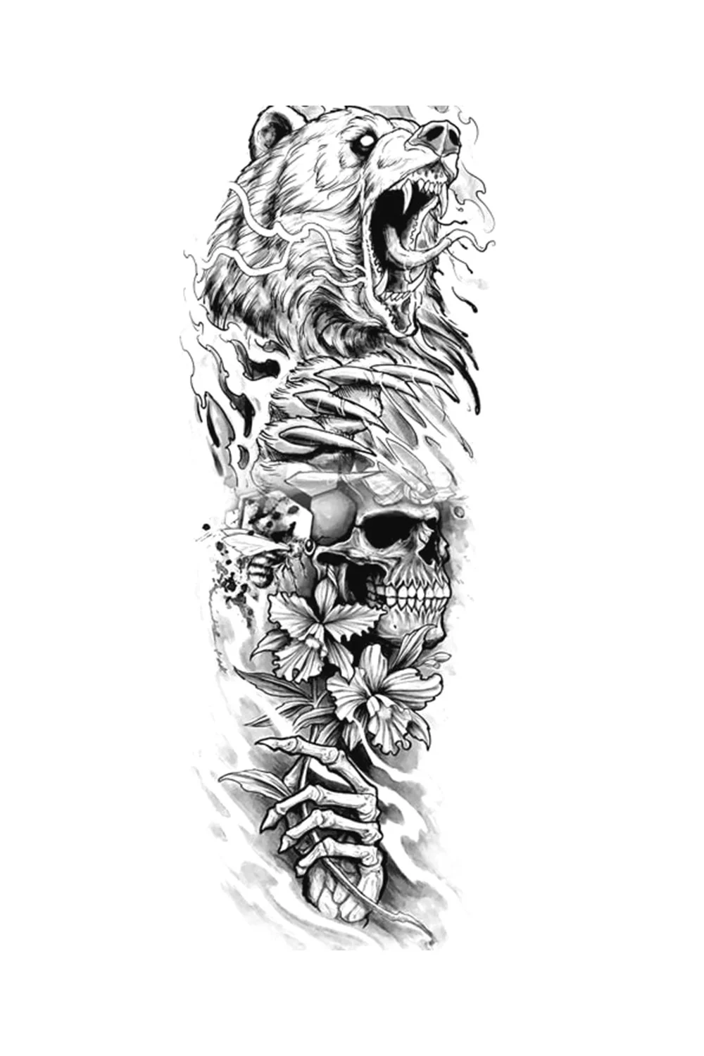  Temporary Tattoos Skeleton Hand For Men Women Horrer Adult Wolf Tiger Full Skull Totem Tatto Body Arm Legs Tattoos 921-1