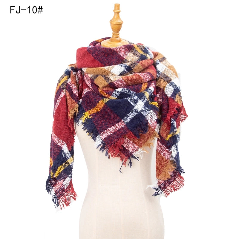 Hot Factory Direct Supply Autumn And Winter New Thickened Warm Circle Yarn Bristle Plaid Square Scarf For Women