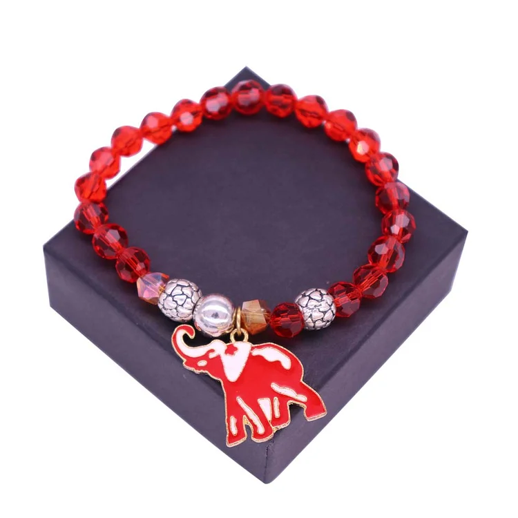 Handmade Elastic Metal Inlaid Greek Sorority DST Label Red Rhinestone Diamond Elephant Animal Beads Pendant Bracelets