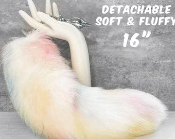 pornhint Pornhint Discreetly Shipped Handmade Fantasy Color Faux Fur Tail Butt Plug - 16 Inches (40cm) Detachable Tail for Soft and Fluffy Sensations