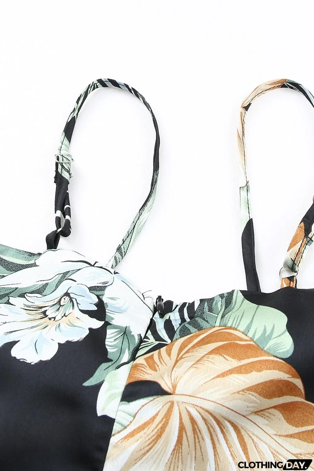 Floral Tied Cutout Split Spaghetti Strap Dress