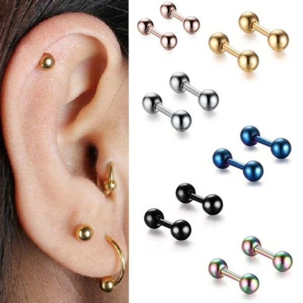 Stainless Steel Round Ball Ear Stud Earrings Tragus Cartilage Piercing Jewelry - Shop Trendy Women's Fashion | TeeYours