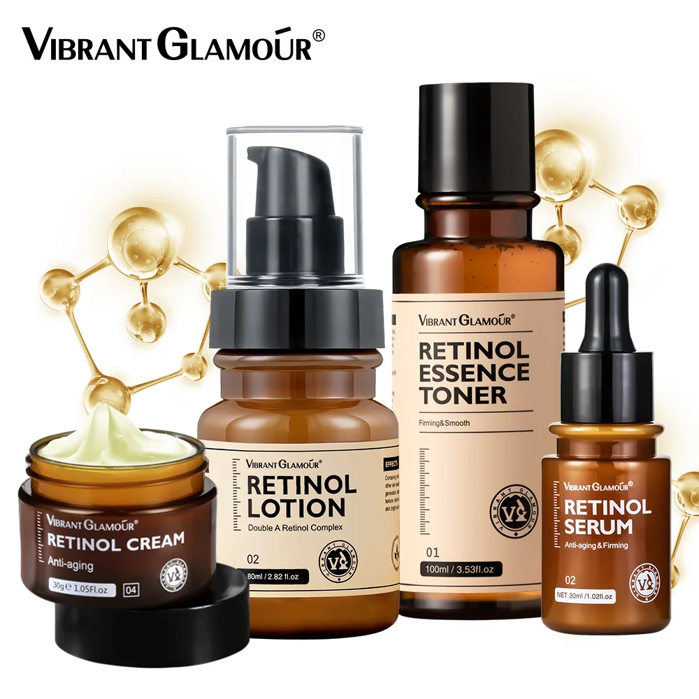 VIBRANT GLAMOUR Original Anti Aging Retinol Face Cream Retinol Serum Retinol Lotion Retinol Toner 4PCS