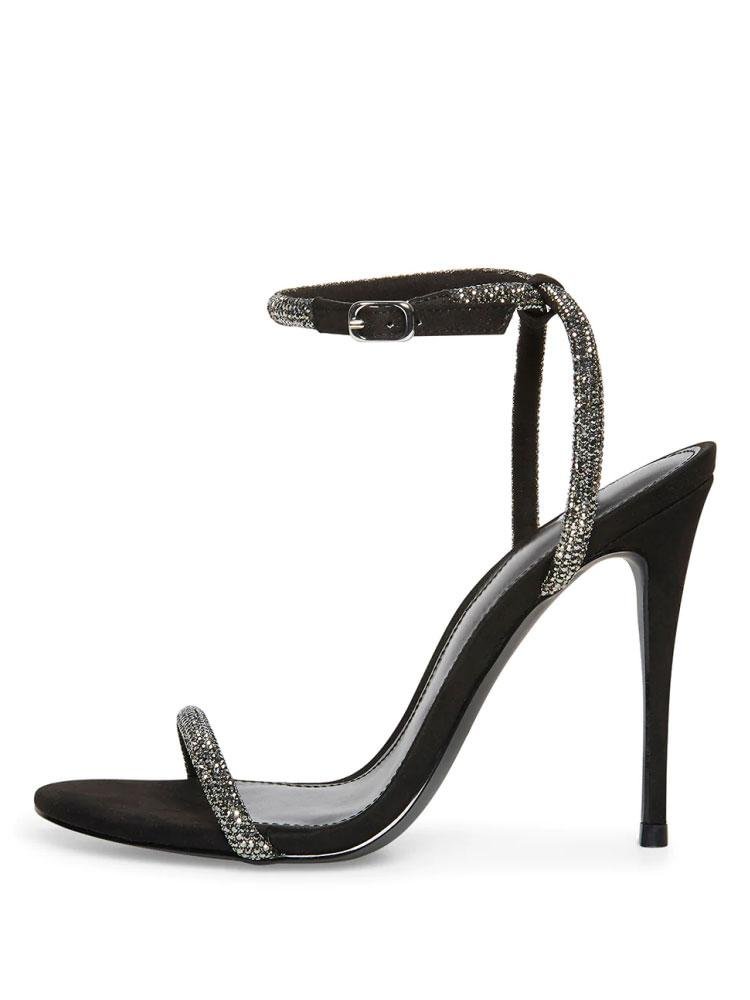 Sparkly Rhinestone Almond Toe Buckle Ankle Strap Stiletto Heel Sandals