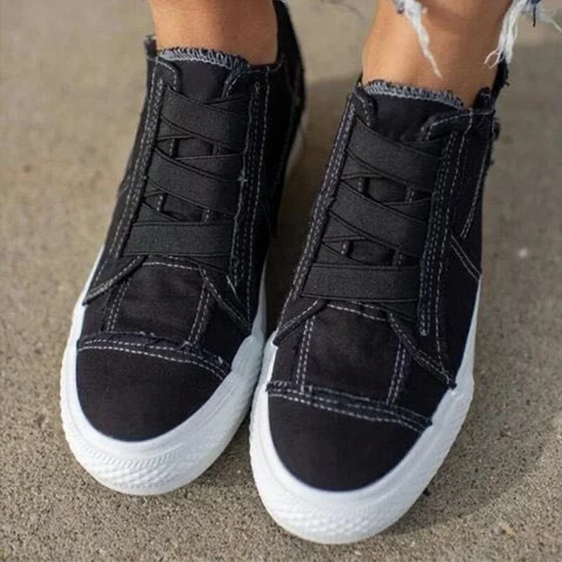 Women's Sneakers Flat Platform Women Canvas Shoes Elastic Band Comfortable Casual Female Vulcanized Shoes Zipper Ladies Footwear