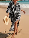 Loose V-Neck Zebra Striped Print Vacation Maxi Dress Cover-Ups Top