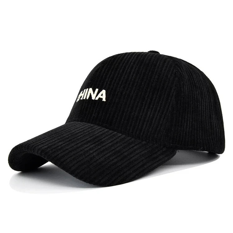 Corduroy China Embroidered Baseball Cap Chinese Embroidered Peaked Cap Sunshade Cap Spring and Autumn Winter Hat Wholesale