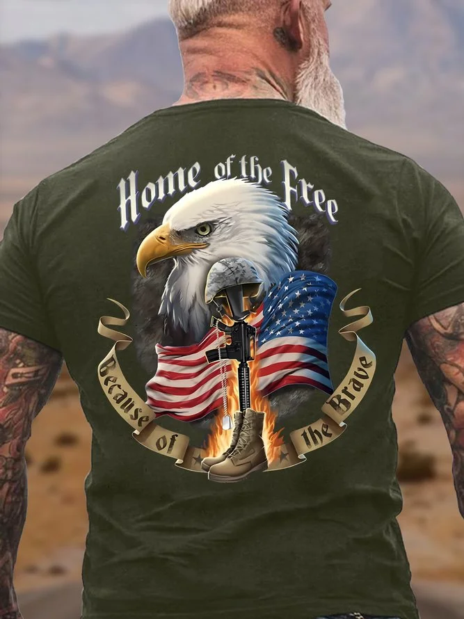 Men's Funny Home Of The Free Graphic Printing 4th Of July Eagle Old Glory Cotton Casual T-Shirt
