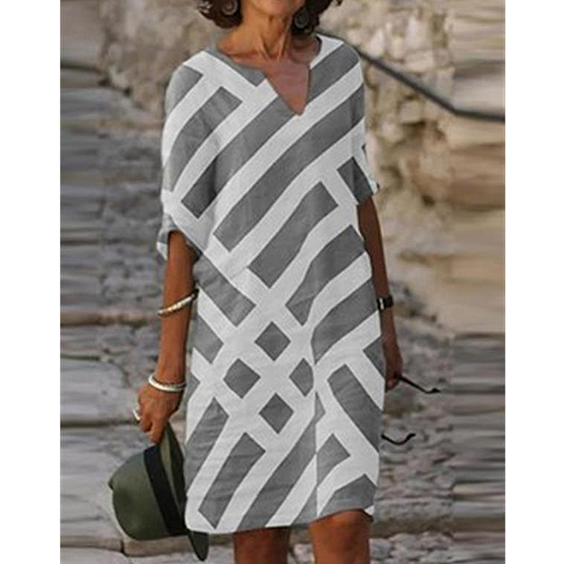 Women Loose Vintage Stripe Printed Casual Elegant Dress