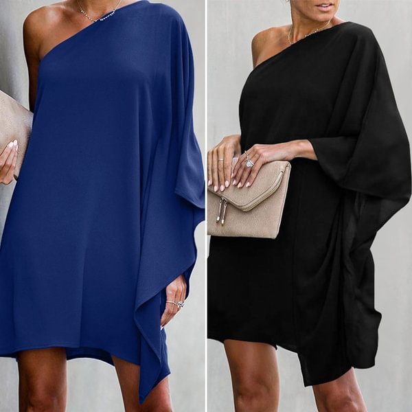 S-5XL Ladies Vintage Casual Solid Sexy Party Baggy Off Shoulder Retro Autumn Knee Length Dress - Shop Trendy Women's Fashion | TeeYours