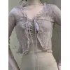 Tie Front Lace Crop Cardigan