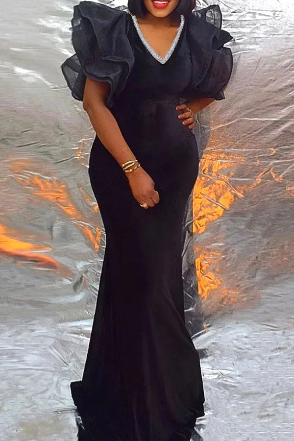 Black Party Fishtail Maxi Dress