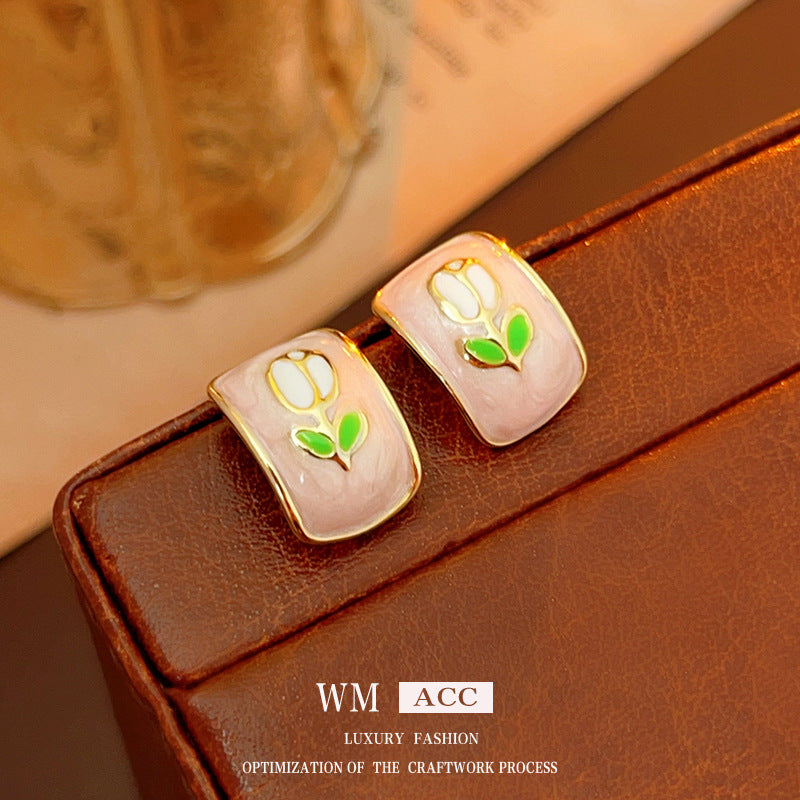 Versatile Flower Geometric Alloy Oil Dripping Earrings