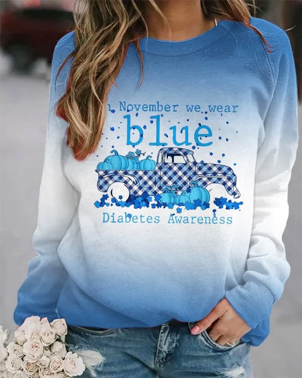 In November We Wear Blue Car Pumpkin Diabetes Awareness Sweatshirt