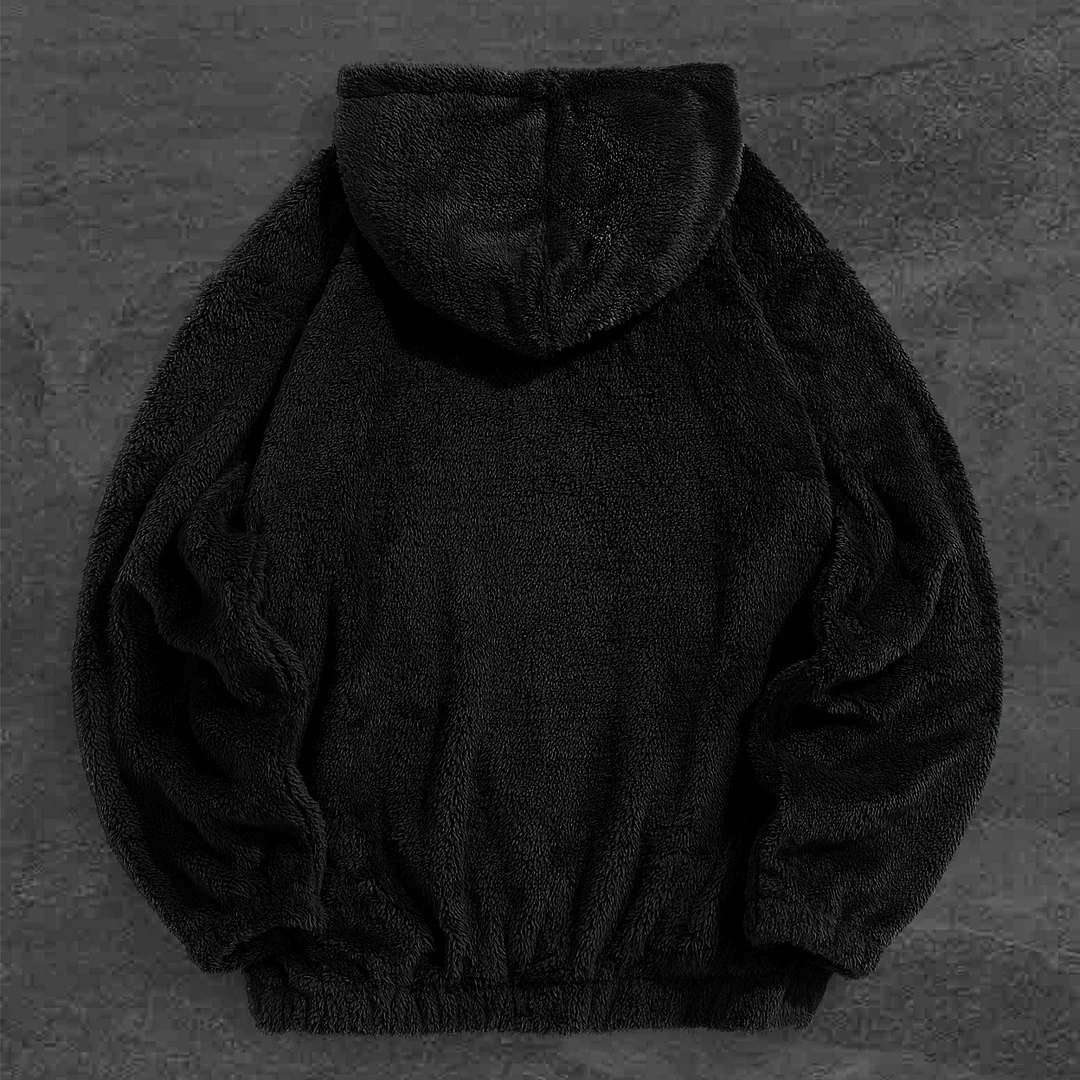 Vintage Flame Rose Print Plush Hoodie