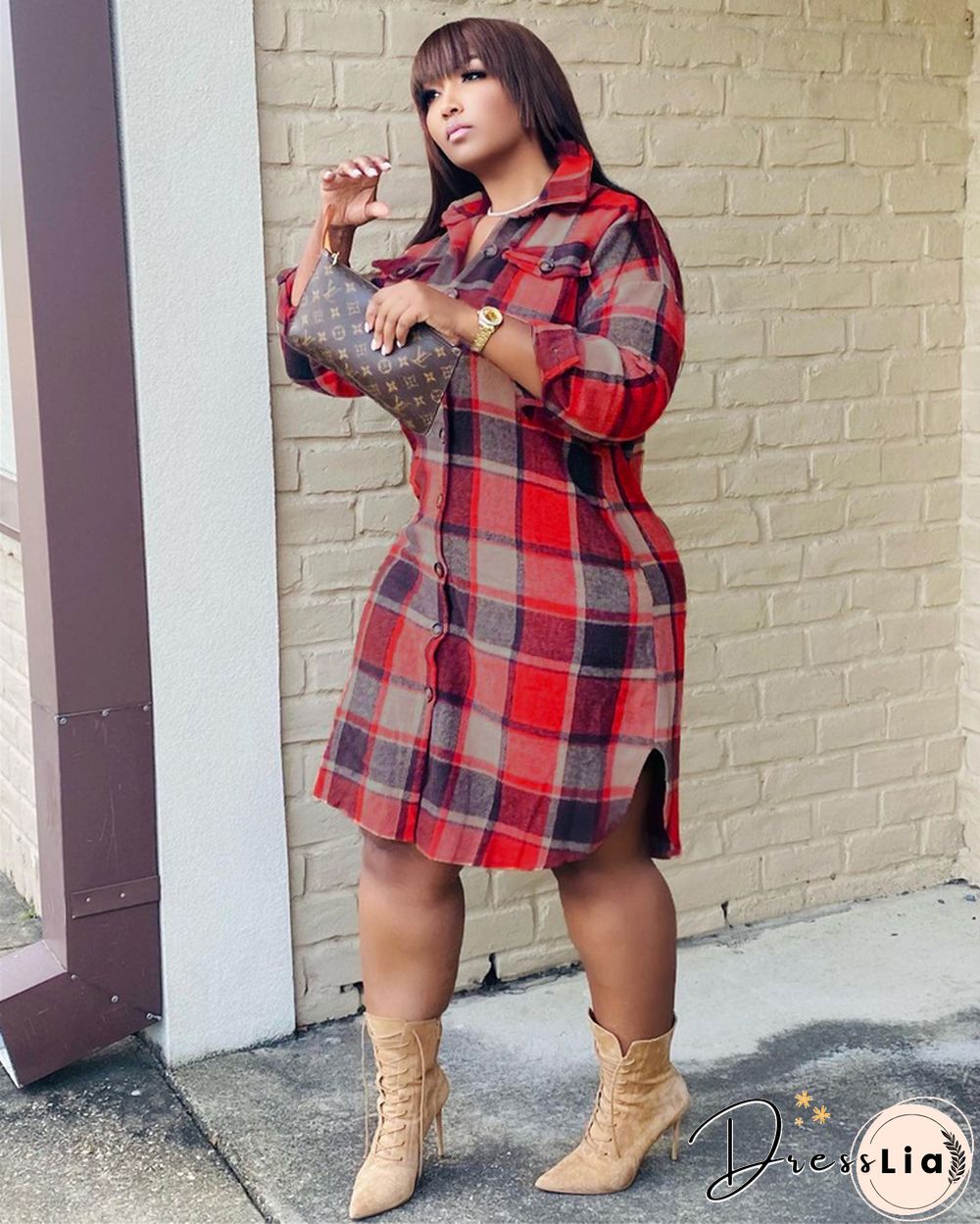 Classic Plaid Shirt Woolen Long Coat