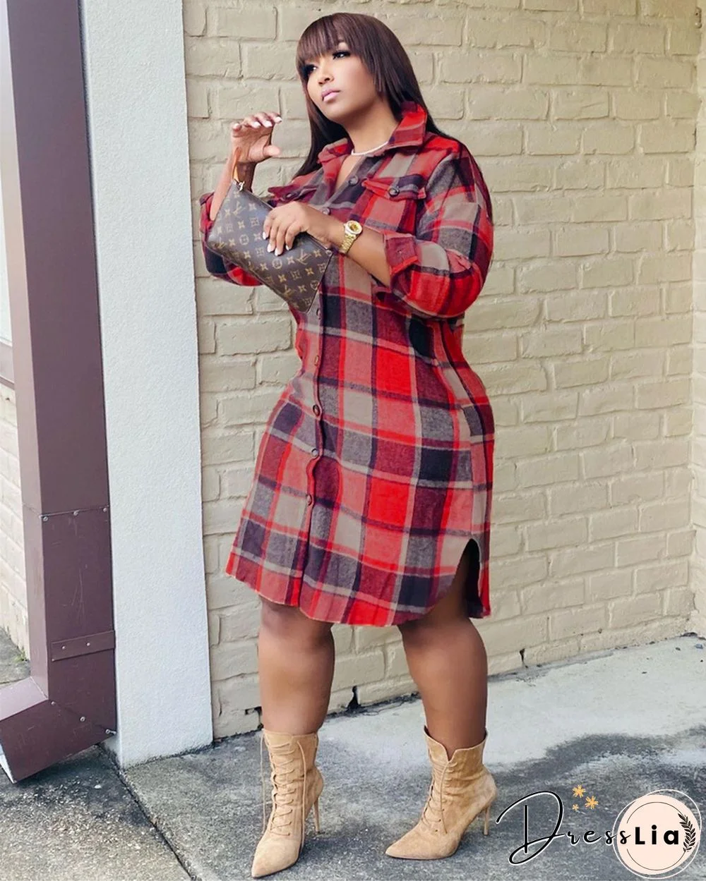 Classic Plaid Shirt Woolen Long Coat