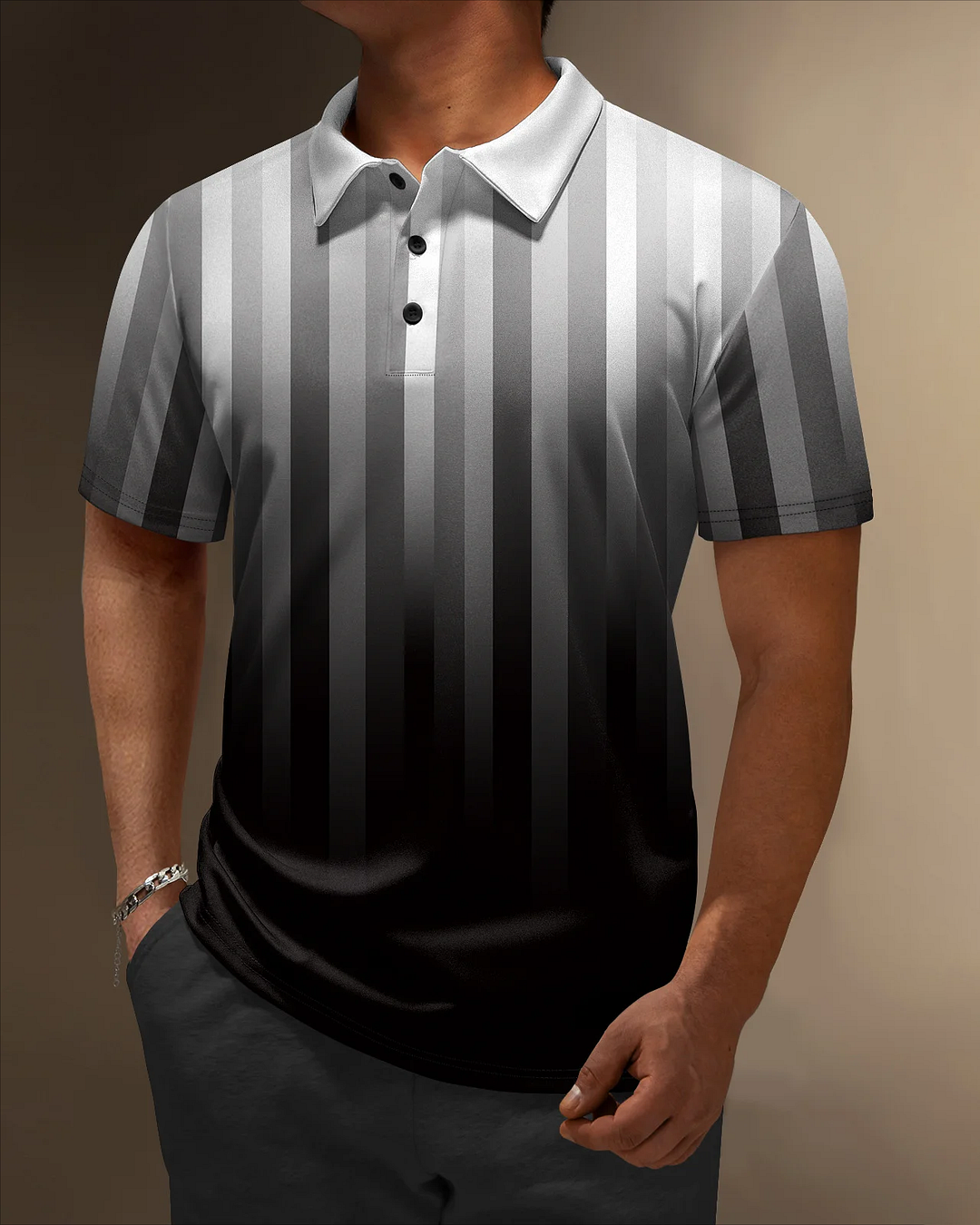 Men's Gradient Print Short Sleeve Polo Shirt 019