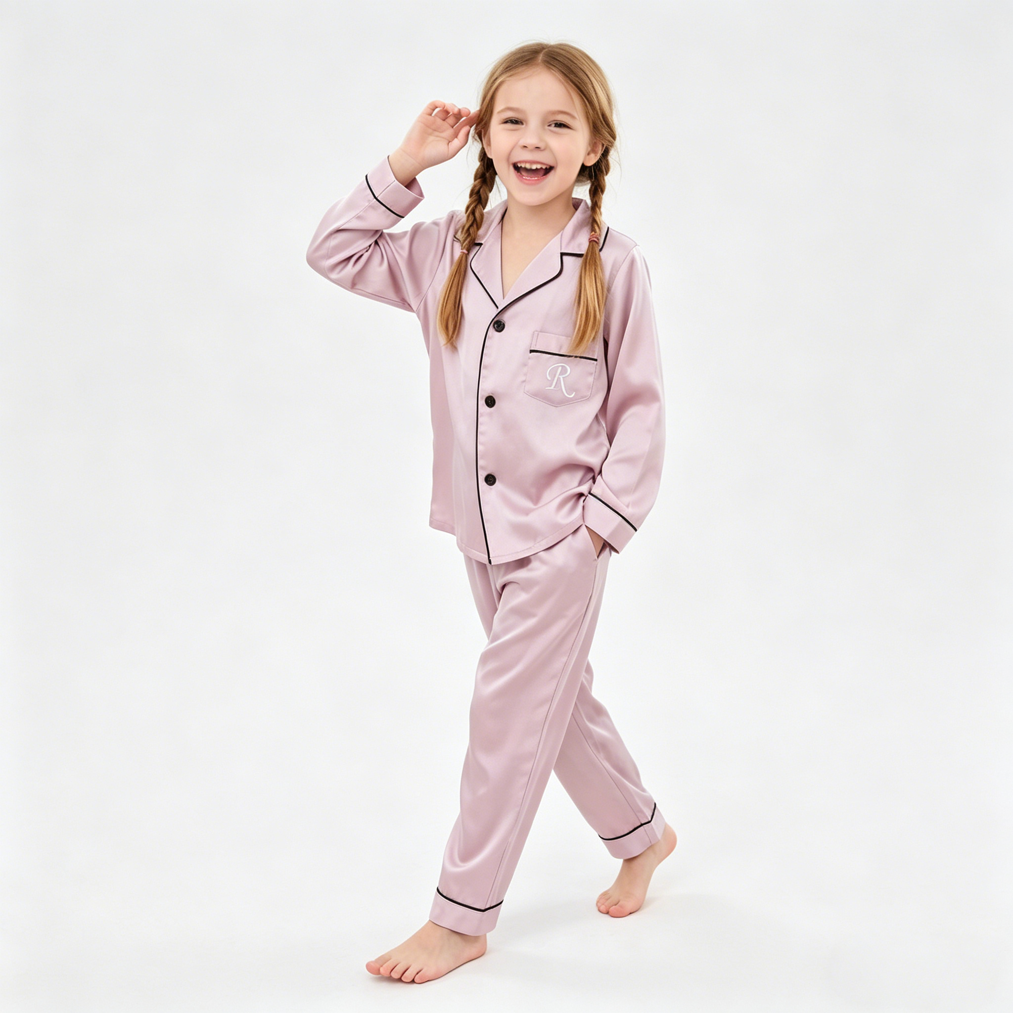 Monogrammed Classic Silk Pajamas Set For Girl REAL SILK LIFE