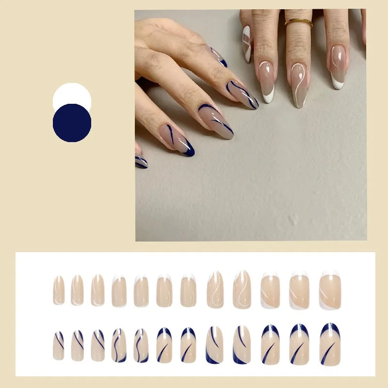 24pcs false nails matte Green Nails Patch with glue Removable Long Paragraph Fashion Manicure press on Nail tips free shipping-Nail Inspo