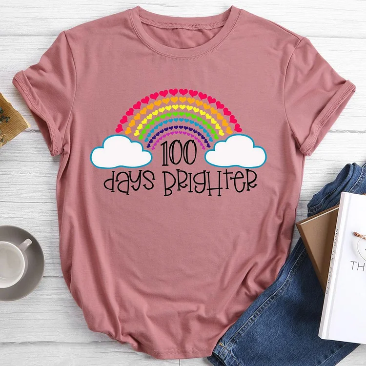 Teacher 100 Days Brighter T-shirt Tee -012357