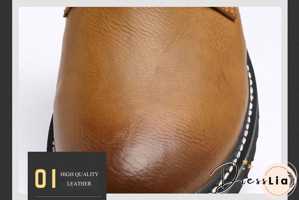 Men Genuine Leather Winter Snow Fashion Boots Pointed Toe Mid-Calf Boots For Men Ankle Non-slip Shoes