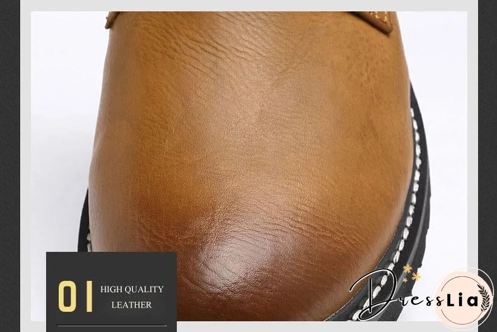 Men Genuine Leather Winter Snow Fashion Boots Pointed Toe Mid-Calf Boots For Men Ankle Non-slip Shoes