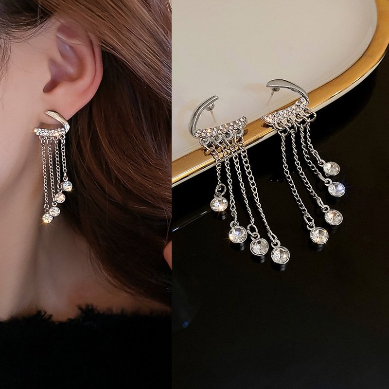 Diamond chain tassel earrings