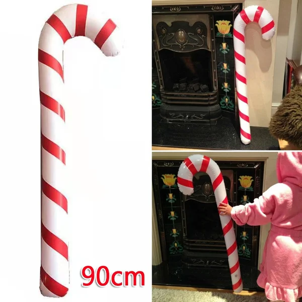 90cm Giant Inflatable Candy Cane Stick Blow Up Toy Boy Girl Christmas Stocking Filler PVC Air-filled Toys Xmas Home Decor Gifts