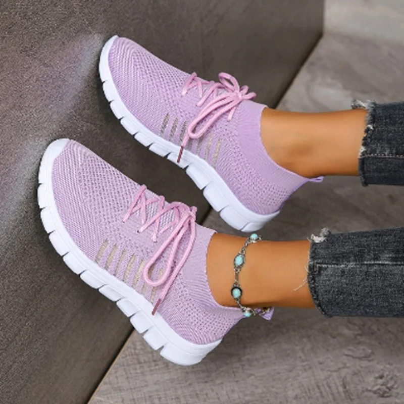 Yyvonne 43-Yard Single-Shoe Lace Mesh Sneakers Women's Version Of Lightweight Flat-Bottomed Large-Size Sneakers