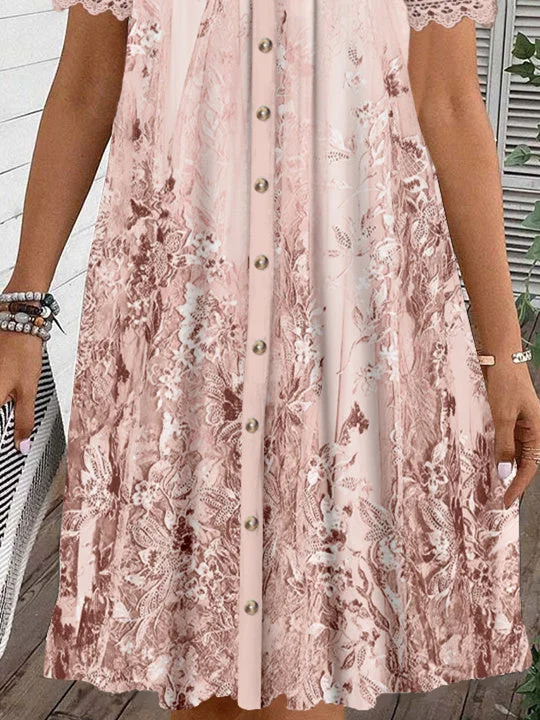 (PRE ORDER)Women's Short Sleeve Scoop Neck Graphic Lace Dress