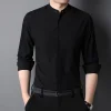 Men's Business Casual Slim Fit Cotton Stand Collar Long Sleeve Shirt