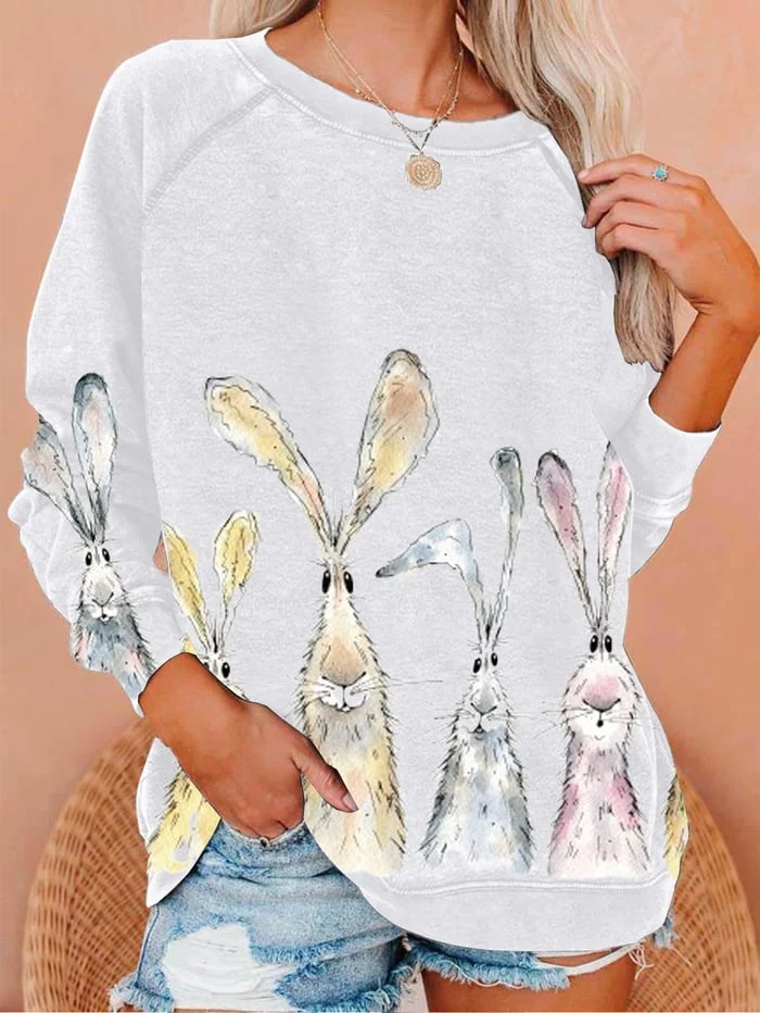 Women's Watercolor Bunny Print Sweatshirt