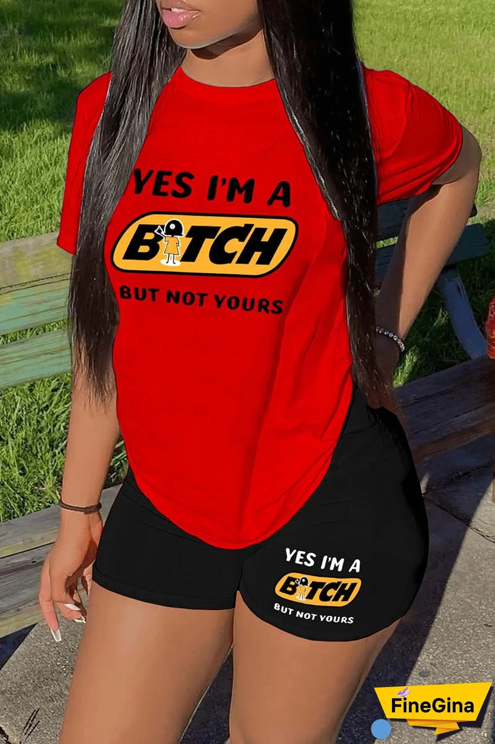 Blue Red Casual Print Basic O Neck Short Sleeve Two Pieces