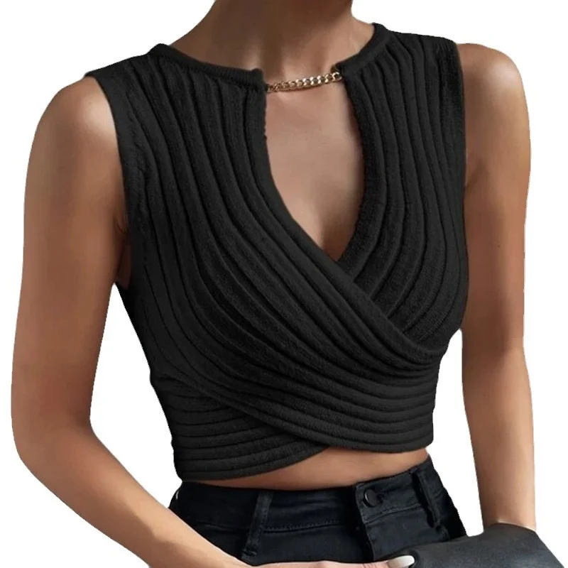 Athvotar Athvotar And Winter Repair Chain Decoration Design Cross-Knit Sweater Bottom Shirt