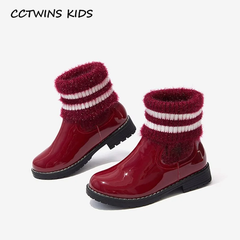  Kids Shoes Winter Baby Girls Genuine Leather Short Boots Children Black Warm Slip On Shoes Toddler Boots FB1822