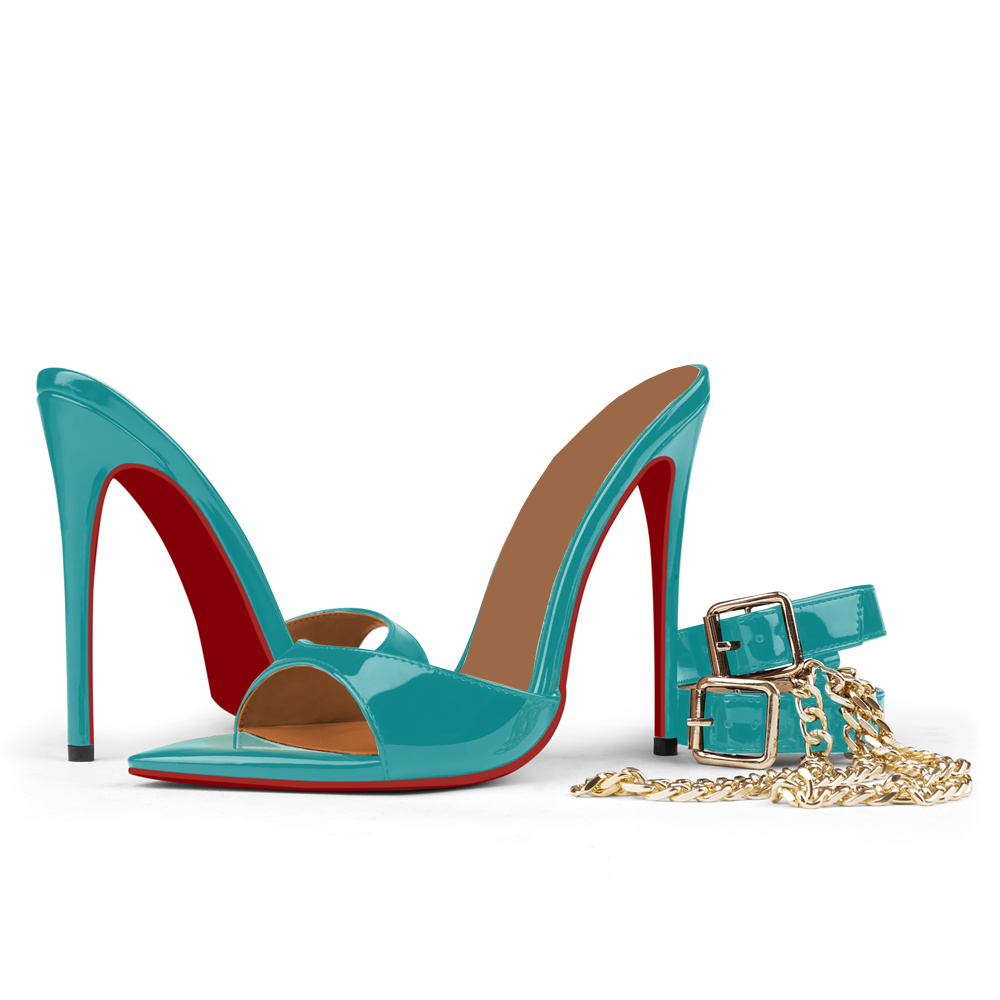 100mm Red Bottom Women's  Pointed Toe Mules Heels Slip on Sandals Stilettos Party Wedding Shoes-MERUMOTE