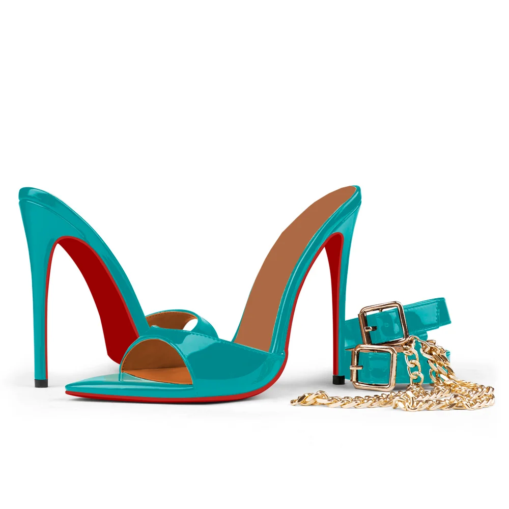 100mm Red Bottom Women's  Pointed Toe Mules Heels Slip on Sandals Stilettos Party Wedding Shoes-MERUMOTE