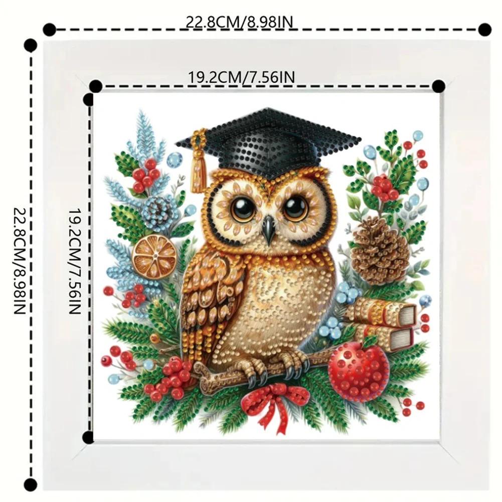 5D DIY Partial Special Shaped Drill Diamond Painting Xmas Owl 22.8x22.8cm【With Frame】