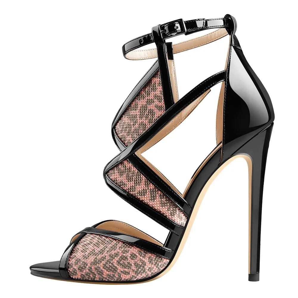 Onlymaker Women's 12cm Peep Toe High Heel Glitter Cut Out Gold Evening Party Sandals Ankle Strap For Summer