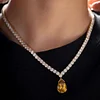18K Yellow Gold 32.5 ct tw 4mm Tennis Necklace with A Pear Brazilian Natural Citrine