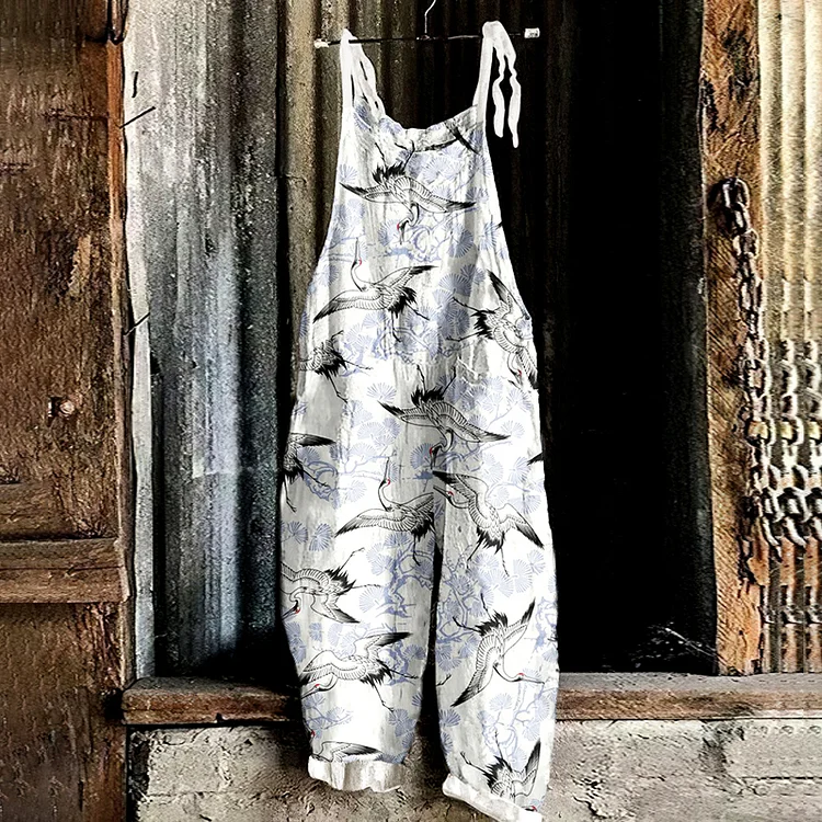 Japanese Crane Pine Tree Art Casual Jumpsuit