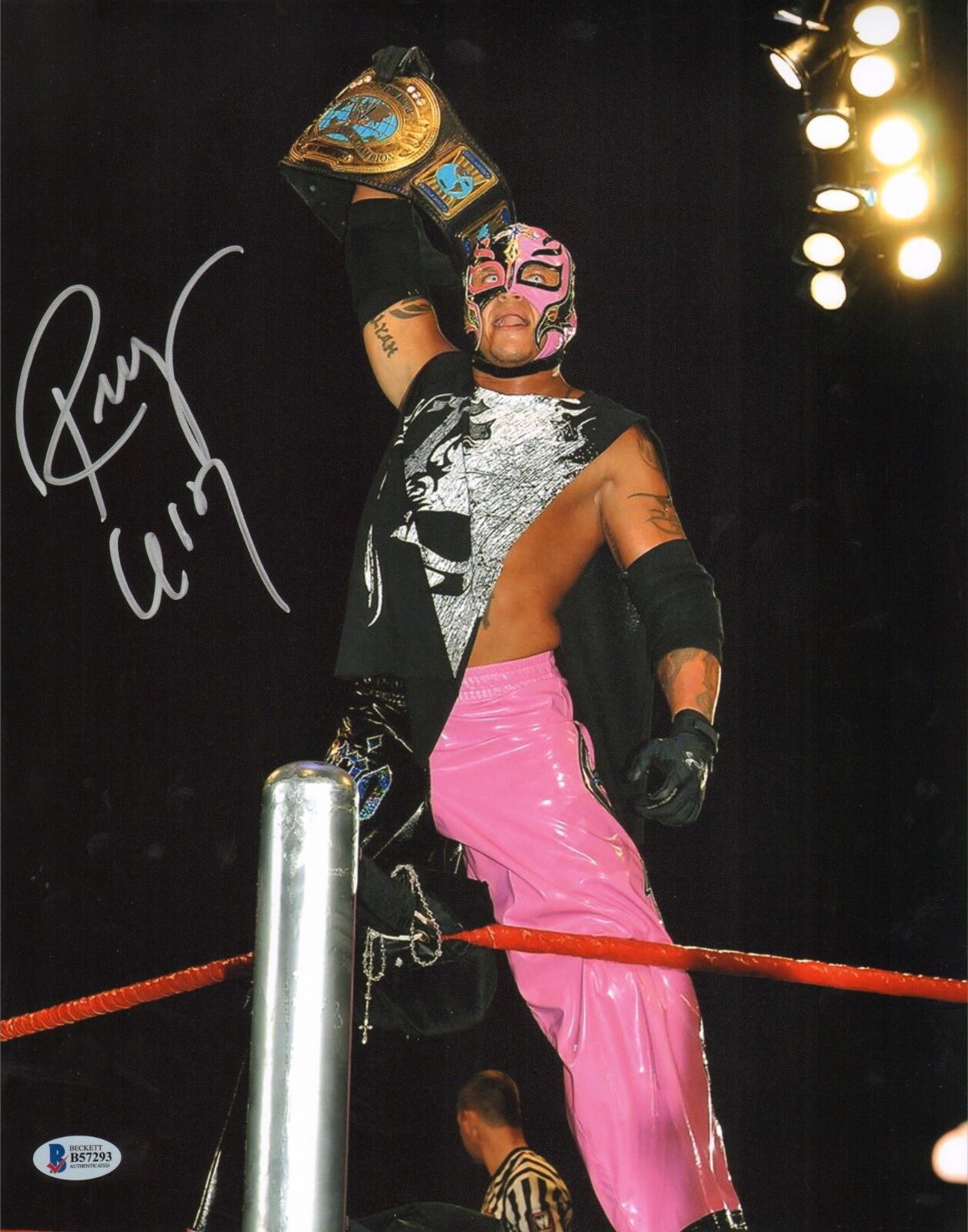 Rey Mysterio Signed 11x14 Photo Poster painting BAS Beckett COA WWE Picture w/ IC Belt Autograph