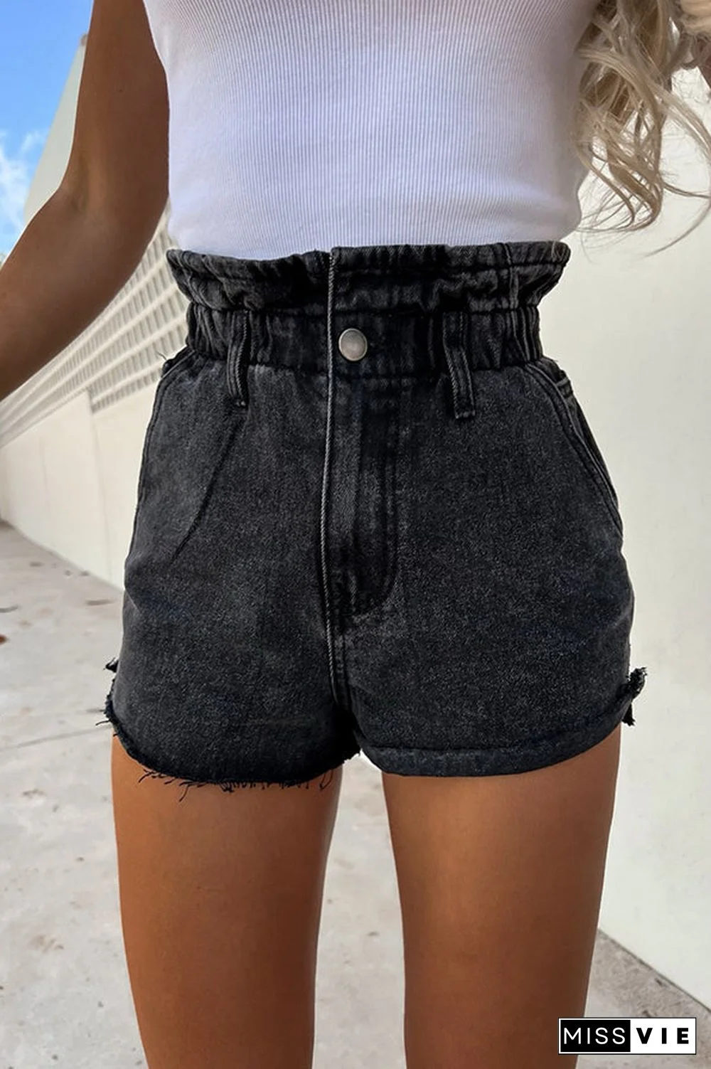 Sundays At The Market Cuffed Denim Paperbag Shorts