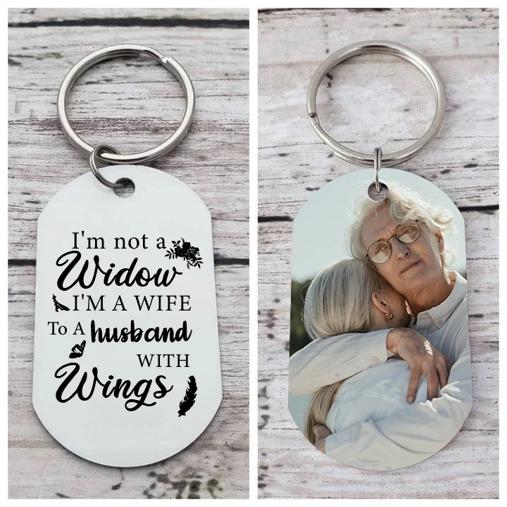 Personalized Photo Keychain Memorial Gift "I'm A Wife To A Husband With Wings"