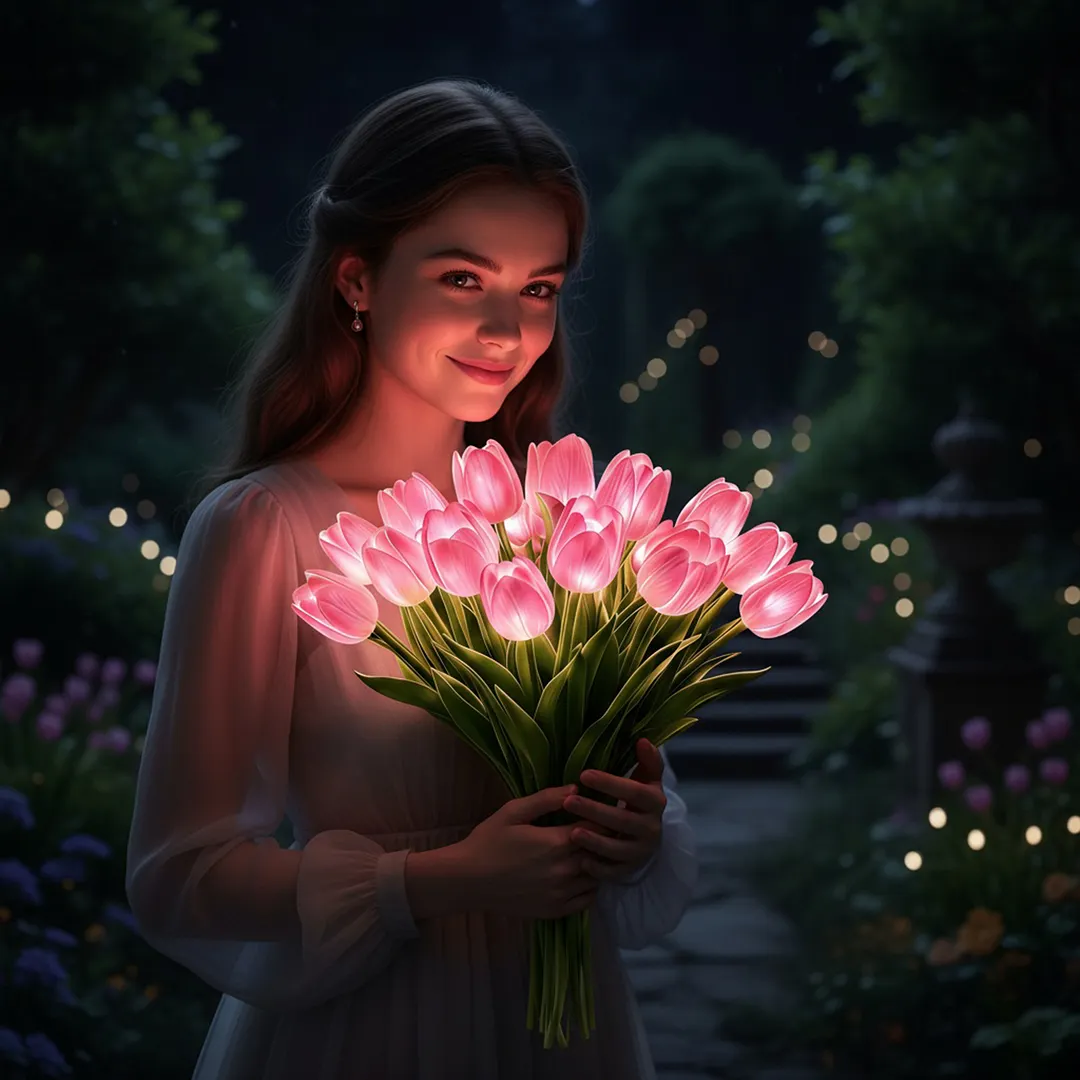 15Pcs Radiant Romantic Tulip Light LED Adjustable Tulip Night Light Warm Light Luminous Bouquet Ornament Gift for Anniversary/Wedding/Birthday